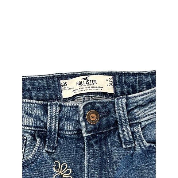 Hollister High-Rise Mom Jeans Women's Size 23 Embroidered Flower Pattern - Picture 2 of 6